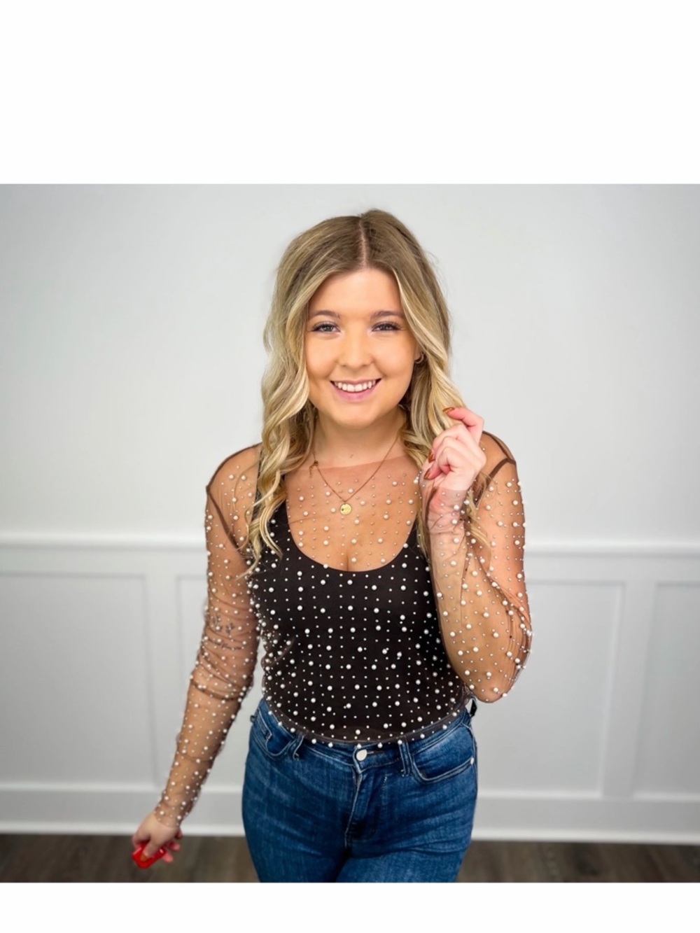 White Birch  Black Sheer mesh top